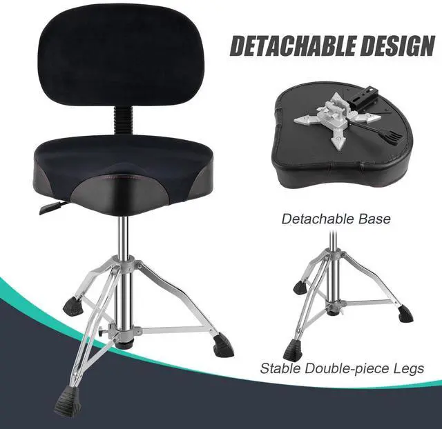 Alt view image 3 of 7 - Drum Throne with Backrest Drum Chair, Portable Removable Drum Throne Seat Motorcycle Style Hydraulic Drum Stool for Adults with Adjustable Backrest & Memory Foam (Black Velvet)
