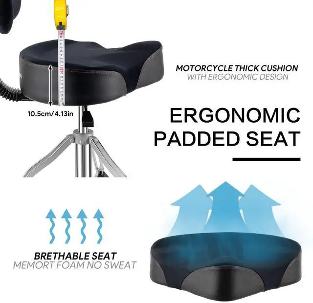 Alt view image 6 of 7 - Drum Throne with Backrest Drum Chair, Portable Removable Drum Throne Seat Motorcycle Style Hydraulic Drum Stool for Adults with Adjustable Backrest & Memory Foam (Black Velvet)