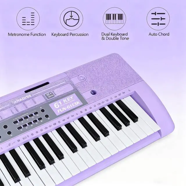Alt view image 2 of 7 - 61 Key Electronic Keyboard Piano with Lighted Up Keys, Musical Mini Keyboard Piano with keyboard stand, Digital Portable Synthesizer Keyboards for Beginners Kids Adults (Purple)