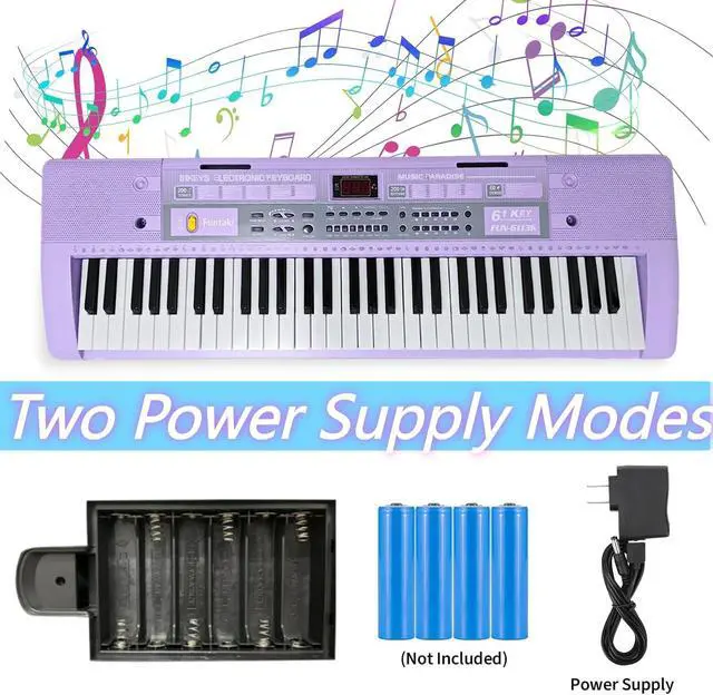 Alt view image 5 of 7 - 61 Key Electronic Keyboard Piano with Lighted Up Keys, Musical Mini Keyboard Piano with keyboard stand, Digital Portable Synthesizer Keyboards for Beginners Kids Adults (Purple)