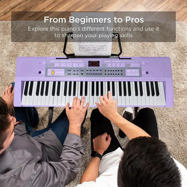 Alt view image 7 of 7 - 61 Key Electronic Keyboard Piano with Lighted Up Keys, Musical Mini Keyboard Piano with keyboard stand, Digital Portable Synthesizer Keyboards for Beginners Kids Adults (Purple)