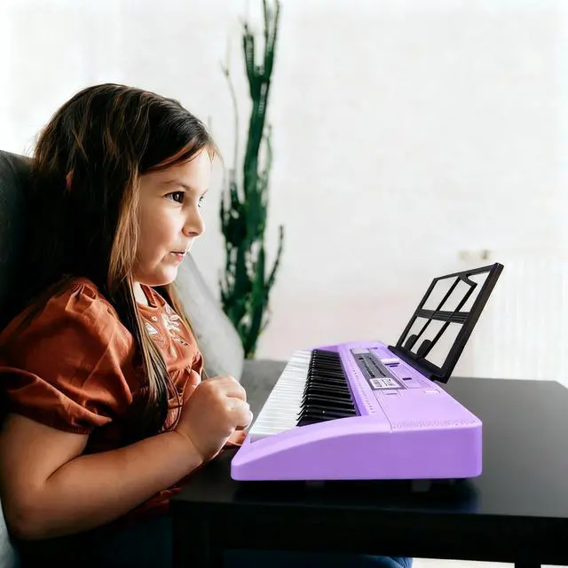Alt view image 6 of 7 - 61 Key Electronic Keyboard Piano with Lighted Up Keys, Musical Mini Keyboard Piano with keyboard stand, Digital Portable Synthesizer Keyboards for Beginners Kids Adults (Purple)