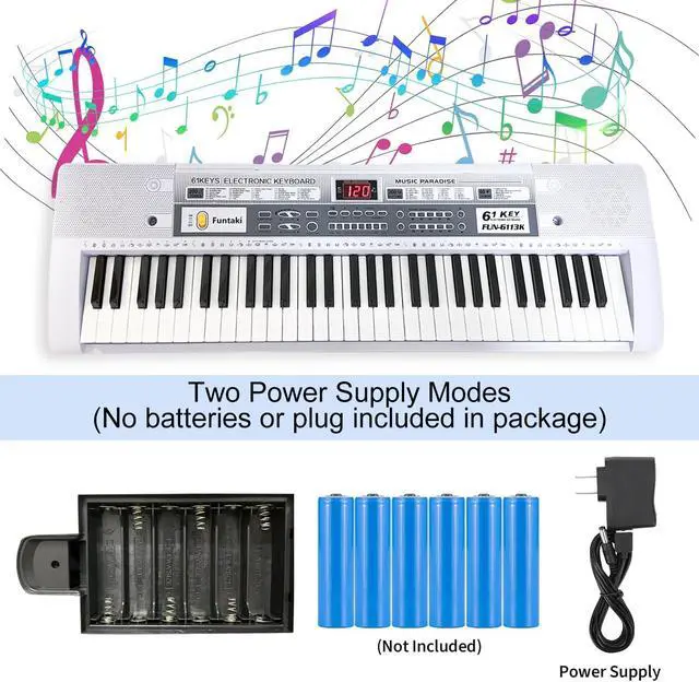 Alt view image 4 of 7 - 61 Key Electronic Keyboard Piano with Lighted Up Keys, Musical Mini Keyboard Piano with keyboard stand, Digital Portable Synthesizer Keyboards for Beginners Kids Adults (white)