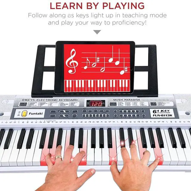 Alt view image 3 of 7 - 61 Key Electronic Keyboard Piano with Lighted Up Keys, Musical Mini Keyboard Piano with keyboard stand, Digital Portable Synthesizer Keyboards for Beginners Kids Adults (white)