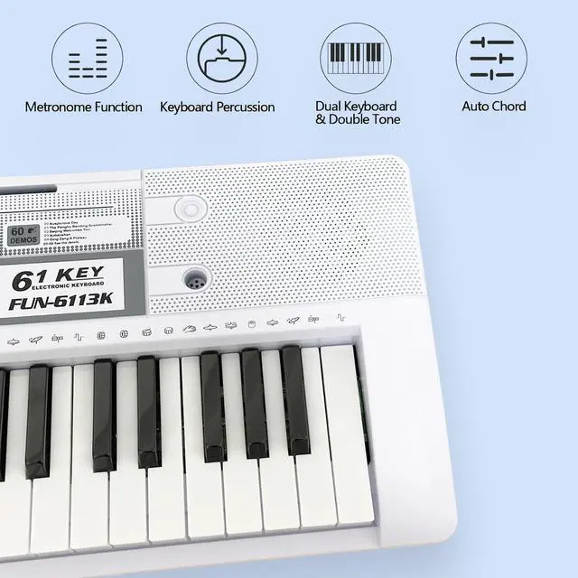 Alt view image 5 of 7 - 61 Key Electronic Keyboard Piano with Lighted Up Keys, Musical Mini Keyboard Piano with keyboard stand, Digital Portable Synthesizer Keyboards for Beginners Kids Adults (white)