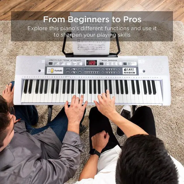 Alt view image 6 of 7 - 61 Key Electronic Keyboard Piano with Lighted Up Keys, Musical Mini Keyboard Piano with keyboard stand, Digital Portable Synthesizer Keyboards for Beginners Kids Adults (white)