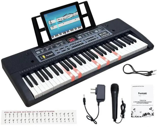 Main image of 61 Key Electronic Keyboard Piano with Lighted Up Keys, Musical Mini Keyboard Piano with keyboard stand, Digital Portable Synthesizer Keyboards for Beginners Kids Adults (Black)