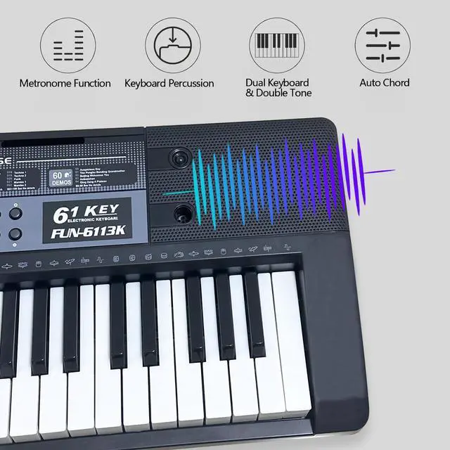Alt view image 3 of 7 - 61 Key Electronic Keyboard Piano with Lighted Up Keys, Musical Mini Keyboard Piano with keyboard stand, Digital Portable Synthesizer Keyboards for Beginners Kids Adults (Black)
