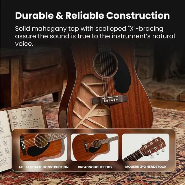 Alt view image 3 of 7 - CD-60S Solid Top Dreadnought Acoustic Guitar - All Mahogany Bundle with Gig Bag, Tuner, Strap, Strings, Picks, and Austin Bazaar Instructional DVD