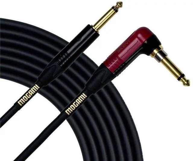 Main image of Gold INST Silent R-18 Guitar Instrument Cable, 1/4" TS Male Plugs, Gold Contacts, Right Angle silentPLUG to Straight Connectors, 18 Foot