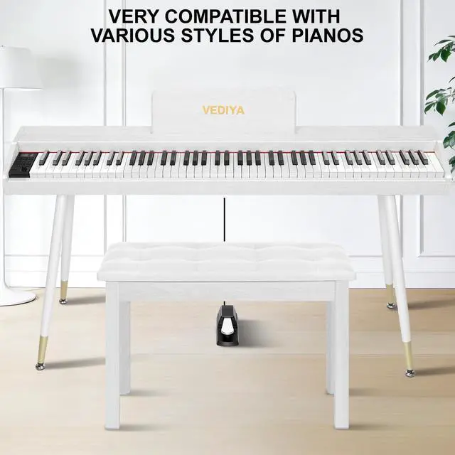 Alt view image 3 of 7 - Duet Piano Bench with Storage - Wooden Solid Wood Piano Bench, Tufted Padded Keyboard Bench, Piano Stool & Piano Chair Seat Vanity Stool, Duet Double Piano Seat (White)