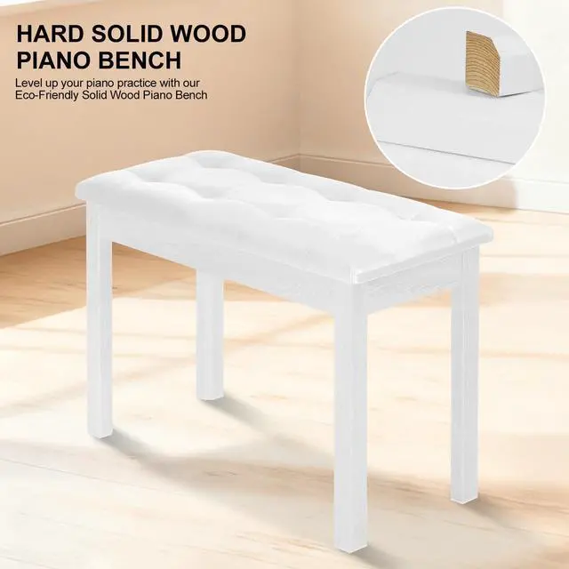 Alt view image 6 of 7 - Duet Piano Bench with Storage - Wooden Solid Wood Piano Bench, Tufted Padded Keyboard Bench, Piano Stool & Piano Chair Seat Vanity Stool, Duet Double Piano Seat (White)