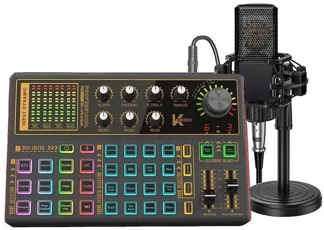 Main image of Podcast Equipment Bundle, K300 Sound Card with Podcast Microphone, Audio Interface for Music Recording Karaoke Singing Broadcast (AM200-K300S2)