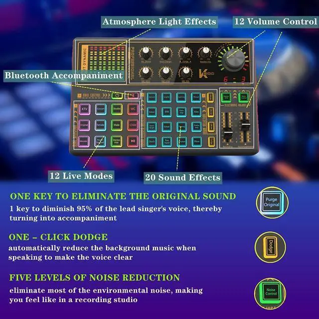 Alt view image 5 of 7 - Podcast Equipment Bundle, K300 Sound Card with Podcast Microphone, Audio Interface for Music Recording Karaoke Singing Broadcast (AM200-K300S2)