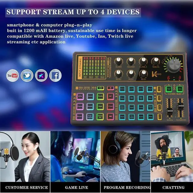 Alt view image 7 of 7 - Podcast Equipment Bundle, K300 Sound Card with Podcast Microphone, Audio Interface for Music Recording Karaoke Singing Broadcast (AM200-K300S2)