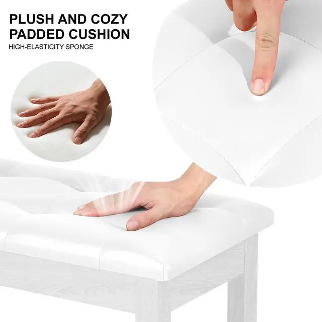 Alt view image 7 of 7 - Duet Piano Bench with Storage - Wooden Solid Wood Piano Bench, Tufted Padded Keyboard Bench, Piano Stool & Piano Chair Seat Vanity Stool, Duet Double Piano Seat (White)