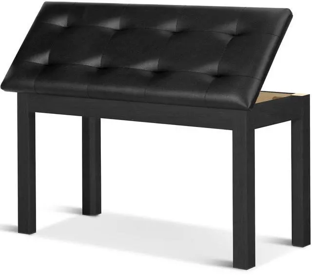 Main image of Duet Piano Bench with Storage - Wooden Solid Wood Piano Bench, Tufted Padded Keyboard Bench, Piano Stool & Piano Chair Seat Vanity Stool, Duet Double Piano Seat (Black)