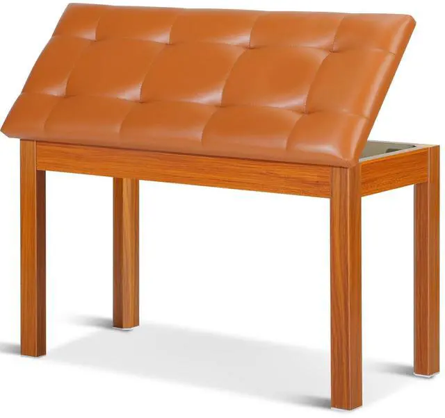 Main image of Duet Piano Bench with Storage - Wooden Solid Wood Piano Bench, Tufted Padded Keyboard Bench, Piano Stool & Piano Chair Seat Vanity Stool, Duet Double Piano Seat (Brown)