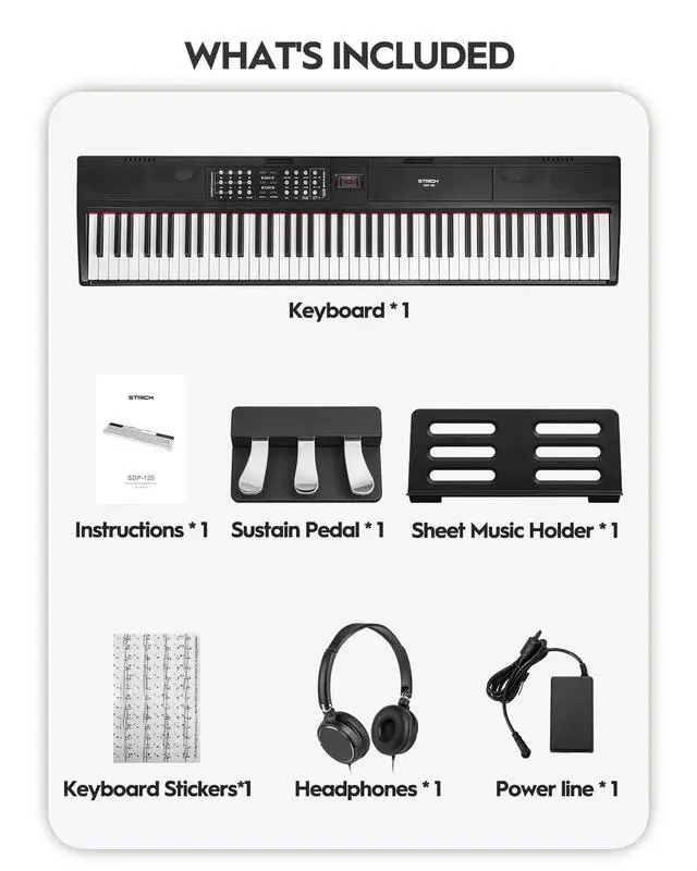 Alt view image 7 of 7 - 88 Keys Weighted Keyboard with Sustain Pedal, Hammer-Action Digital Piano, 2x15W Built-In Speakers, Full-size Electric Piano Keyboard Supports USB-MIDI/Wireless Connect, SDP-120