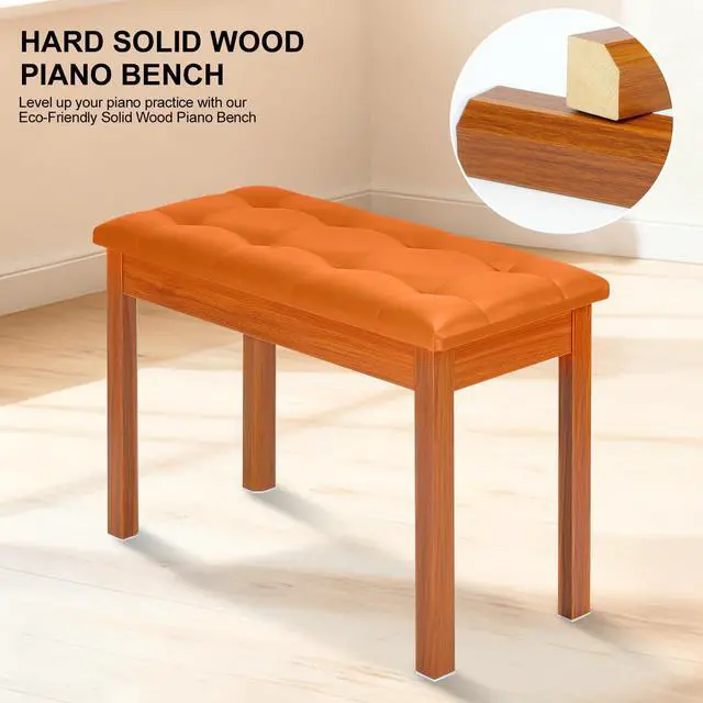 Alt view image 6 of 7 - Duet Piano Bench with Storage - Wooden Solid Wood Piano Bench, Tufted Padded Keyboard Bench, Piano Stool & Piano Chair Seat Vanity Stool, Duet Double Piano Seat (Brown)