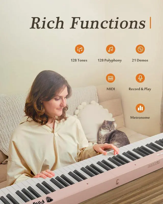 Alt view image 5 of 6 - Portable Piano Keyboard, Semi-Weighted Folding Digital Piano 88 Key, Full Size, Wood Grain, Electric Piano Keyboard w/MIDI Bluetooth, Suitable for Adult, Toddler