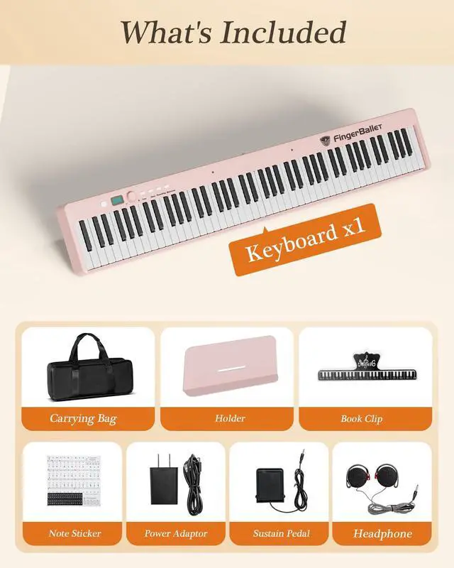 Alt view image 6 of 6 - Portable Piano Keyboard, Semi-Weighted Folding Digital Piano 88 Key, Full Size, Wood Grain, Electric Piano Keyboard w/MIDI Bluetooth, Suitable for Adult, Toddler