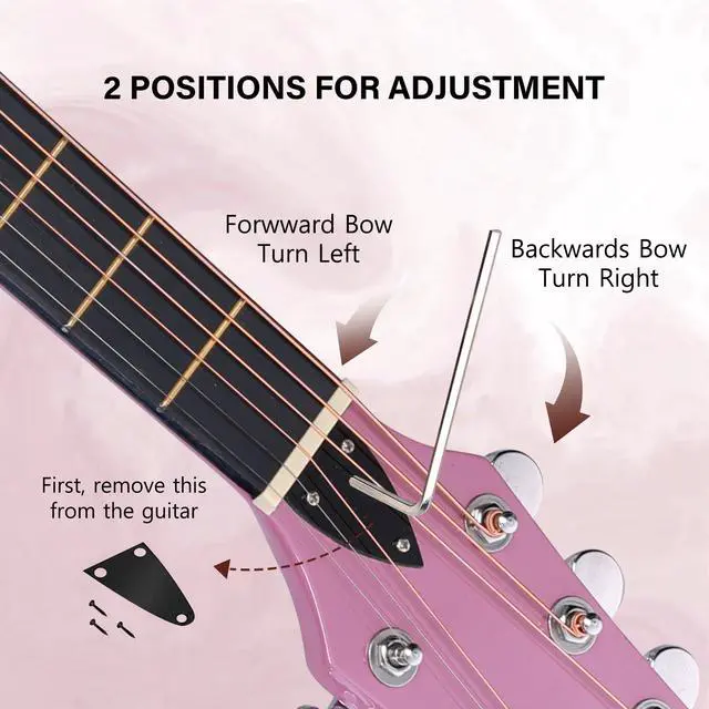 Alt view image 4 of 7 - Acoustic Guitar Kits for Beginners Adults - 38" Steel-String Guitars Bundle with Online Lesson Wooden Bowl Guitarra Starter Set Package with Bag, Strap, Picks, Capos, Kazoo, Pink