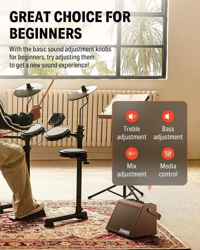 Alt view image 2 of 7 - Drum Amplifier 20W, Wireless Electric Drum Speaker Keyboard Amp, Mini DDA-20 Portable for Home Practice (Brown)
