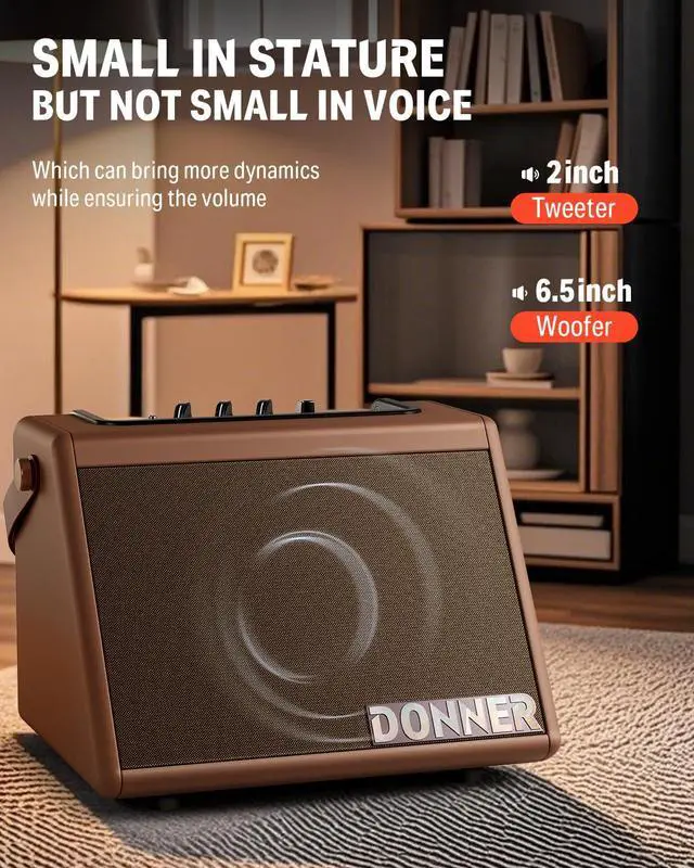 Alt view image 4 of 7 - Drum Amplifier 20W, Wireless Electric Drum Speaker Keyboard Amp, Mini DDA-20 Portable for Home Practice (Brown)