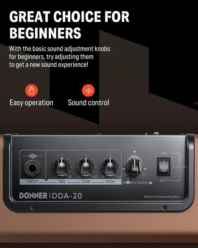 Alt view image 5 of 7 - Drum Amplifier 20W, Wireless Electric Drum Speaker Keyboard Amp, Mini DDA-20 Portable for Home Practice (Brown)