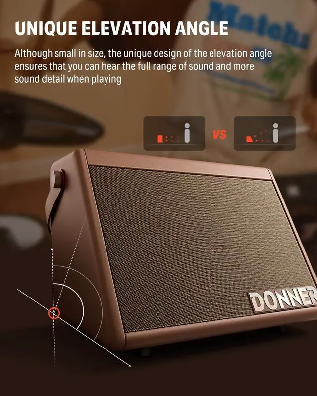 Alt view image 7 of 7 - Drum Amplifier 20W, Wireless Electric Drum Speaker Keyboard Amp, Mini DDA-20 Portable for Home Practice (Brown)