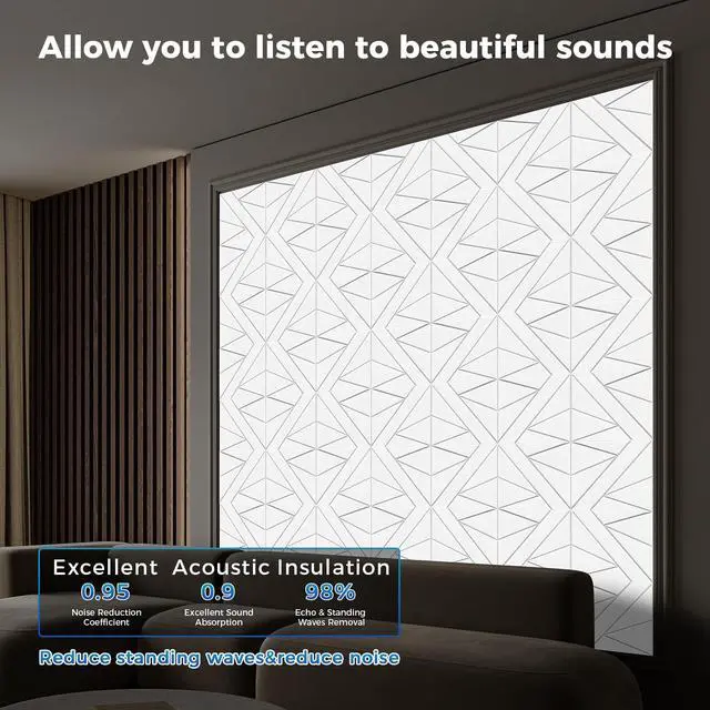 Alt view image 2 of 6 - 50 Pack Bulk Self-Adhesive Soundproof Wall Panels, 12 x 12 x 0.47 in Sound Proof Foam Panels for Walls, 1.2lb/ft³ High Density, Thicker 0.47in, Acoustic Panels, Duty for Large Walls White