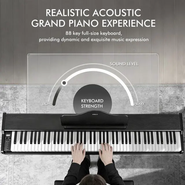 Alt view image 2 of 7 - 88 Key Digital Piano+ Stand, Full Size Desk Cover Keyboard Electric Piano, Hammer-Action Weighted Keyboard, Speakers 20Wx2, DP-100(Black Wood Grain)