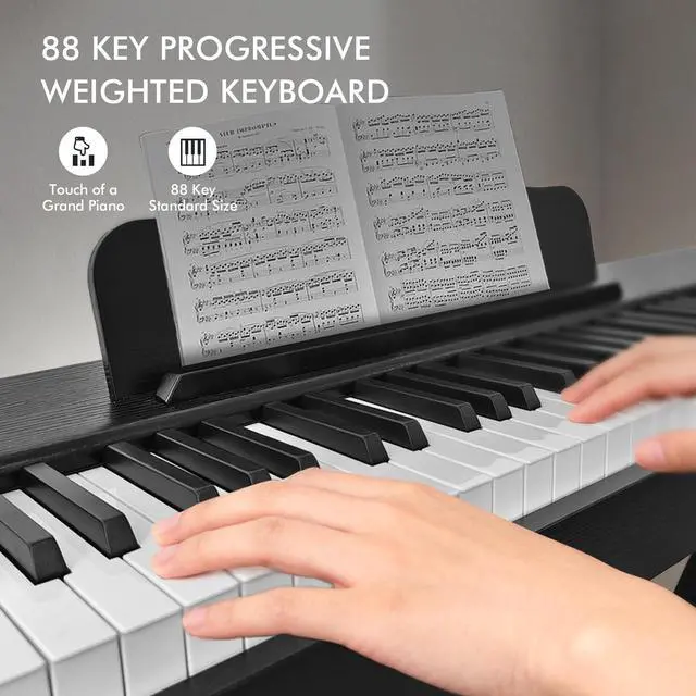 Alt view image 3 of 7 - 88 Key Digital Piano+ Stand, Full Size Desk Cover Keyboard Electric Piano, Hammer-Action Weighted Keyboard, Speakers 20Wx2, DP-100(Black Wood Grain)