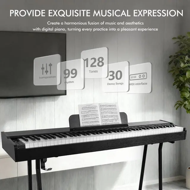 Alt view image 4 of 7 - 88 Key Digital Piano+ Stand, Full Size Desk Cover Keyboard Electric Piano, Hammer-Action Weighted Keyboard, Speakers 20Wx2, DP-100(Black Wood Grain)