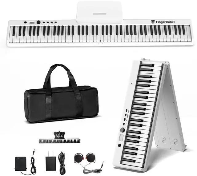 Main image of Portable Piano Keyboard, Semi-Weighted Folding Digital Piano 88 Key, Full Size, Wood Grain, Electric Piano Keyboard w/MIDI Bluetooth, Suitable for Adult, Toddler