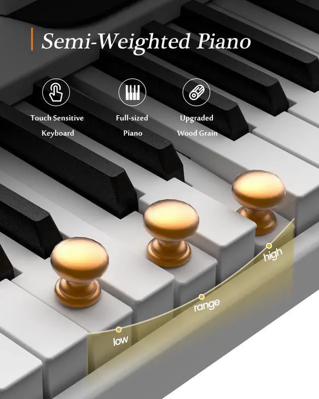 Alt view image 3 of 6 - Portable Piano Keyboard, Semi-Weighted Folding Digital Piano 88 Key, Full Size, Wood Grain, Electric Piano Keyboard w/MIDI Bluetooth, Suitable for Adult, Toddler
