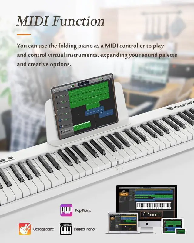 Alt view image 4 of 6 - Portable Piano Keyboard, Semi-Weighted Folding Digital Piano 88 Key, Full Size, Wood Grain, Electric Piano Keyboard w/MIDI Bluetooth, Suitable for Adult, Toddler