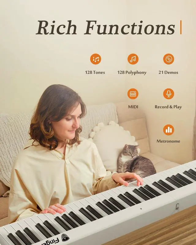 Alt view image 5 of 6 - Portable Piano Keyboard, Semi-Weighted Folding Digital Piano 88 Key, Full Size, Wood Grain, Electric Piano Keyboard w/MIDI Bluetooth, Suitable for Adult, Toddler