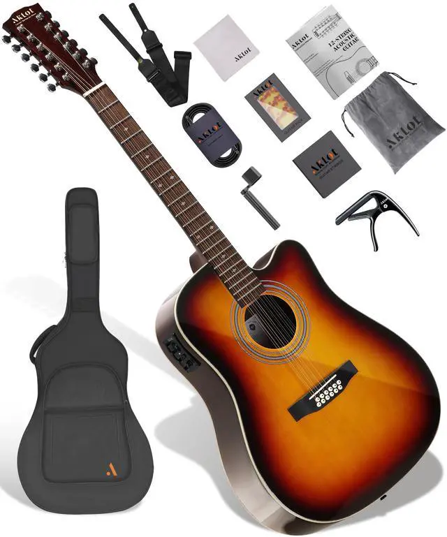Main image of 12-String Acoustic Electric Guitar: Rosewood Back and Sides with Spruce Top, 41-inch Cutaway Body, Built-in Pickup; Deluxe Set Includes Guitar Bag, Tuner, Cable, Capo, Strings & Picks (SN-SG)