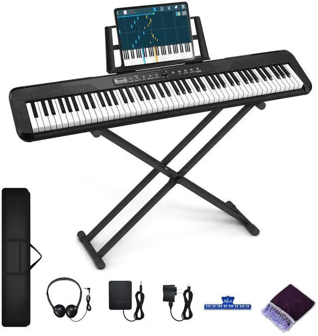 Main image of 88 Key Piano Keyboard, Electric Digital Piano with Semi Weighted Keys, Keyboard Piano with Sustain Pedal, Power Supply, Stand, Carrying Case, Headphones, USB-MIDI Compatibility, for Beginner Adults