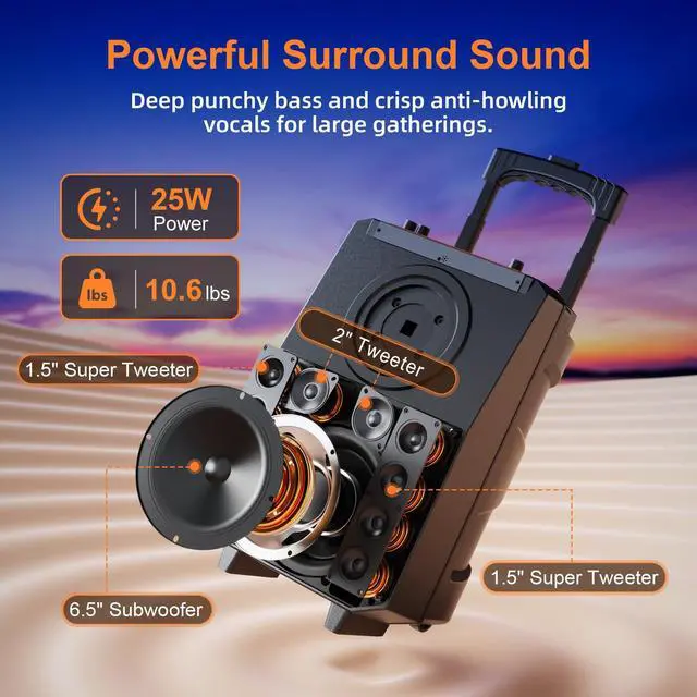 Alt view image 5 of 7 - Karaoke Machine with 14.1" Rotatable HD Screen & Handle & Wheels, Portable Bluetooth Speaker with Lyrics Display, Wireless Screen Mirroring, 11 Speakers, PA System with 2 Mics for Outdoor Party