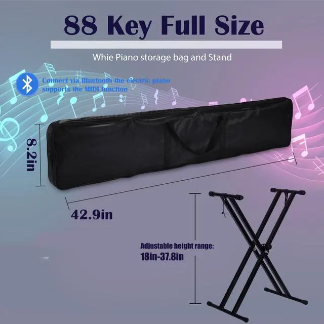Alt view image 7 of 7 - 88 Key Piano Keyboard, Electric Digital Piano with Semi Weighted Keys, Keyboard Piano with Sustain Pedal, Power Supply, Stand, Carrying Case, Headphones, USB-MIDI Compatibility, for Beginner Adults
