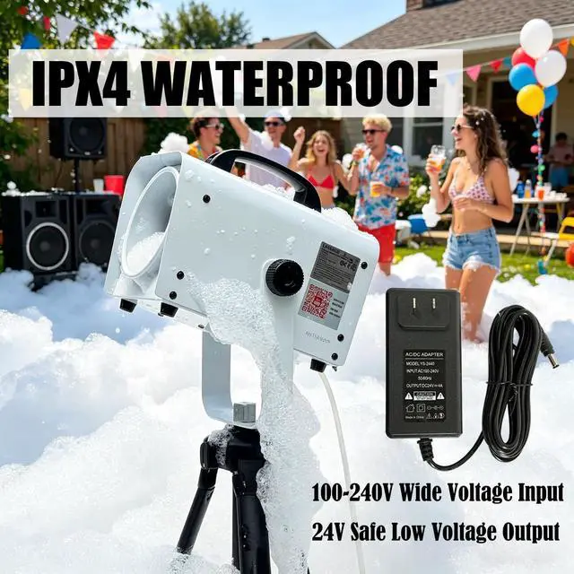 Alt view image 4 of 7 - 600W Foam Machine with Tripod Stand, Portable Party Foam Cannon Maker, Blue, Includes 2 Packs Foam Powder for Pool, Backyard, Outdoor Events, Birthdays, Summer Camp (White)