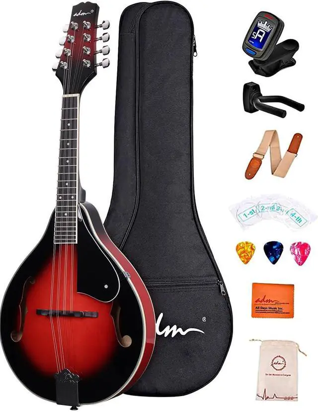 Main image of Acoustic Mandolin Instrument Kit Music A Style for Kids Students Adults Wood Mandolins Beginner Set With Bag, Tuner, Pick-up, Strap, Strings, Picks and Hanger, Red