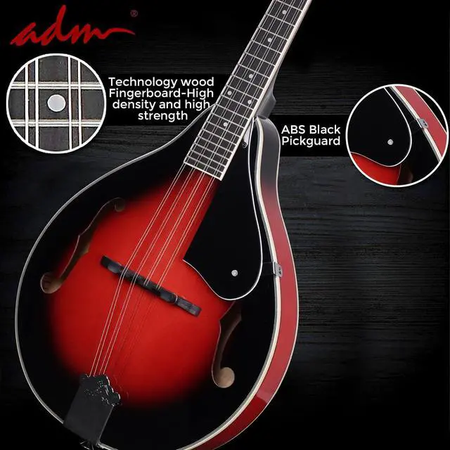 Alt view image 3 of 7 - Acoustic Mandolin Instrument Kit Music A Style for Kids Students Adults Wood Mandolins Beginner Set With Bag, Tuner, Pick-up, Strap, Strings, Picks and Hanger, Red