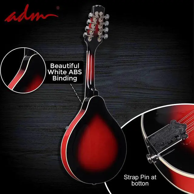 Alt view image 5 of 7 - Acoustic Mandolin Instrument Kit Music A Style for Kids Students Adults Wood Mandolins Beginner Set With Bag, Tuner, Pick-up, Strap, Strings, Picks and Hanger, Red