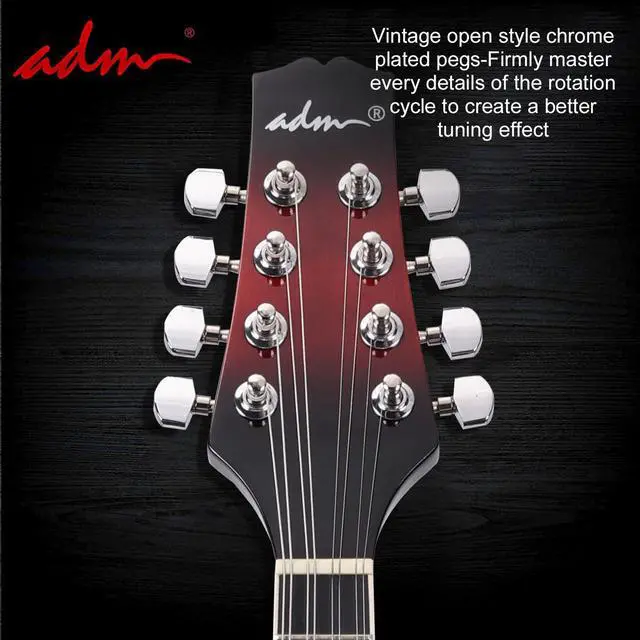 Alt view image 7 of 7 - Acoustic Mandolin Instrument Kit Music A Style for Kids Students Adults Wood Mandolins Beginner Set With Bag, Tuner, Pick-up, Strap, Strings, Picks and Hanger, Red