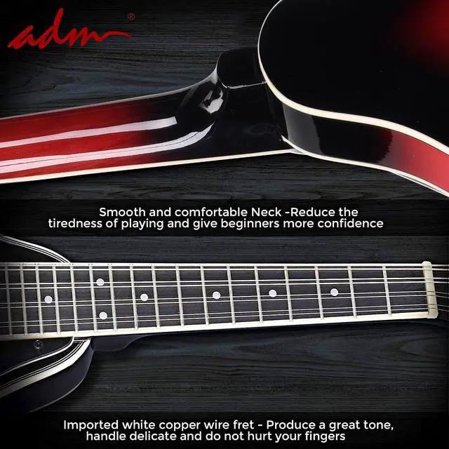 Alt view image 6 of 7 - Acoustic Mandolin Instrument Kit Music A Style for Kids Students Adults Wood Mandolins Beginner Set With Bag, Tuner, Pick-up, Strap, Strings, Picks and Hanger, Red