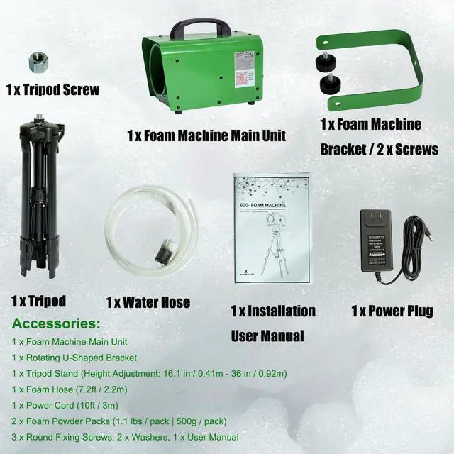Alt view image 2 of 7 - 600W Foam Machine with Tripod Stand, Portable Party Foam Cannon Maker, Blue, Includes 2 Packs Foam Powder for Pool, Backyard, Outdoor Events, Birthdays, Summer Camp (Green)